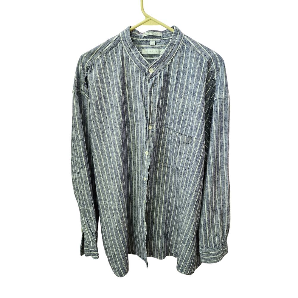 Geoffrey Beene Button Down Dress Shirt Mens Size XL Blue/White Stipe